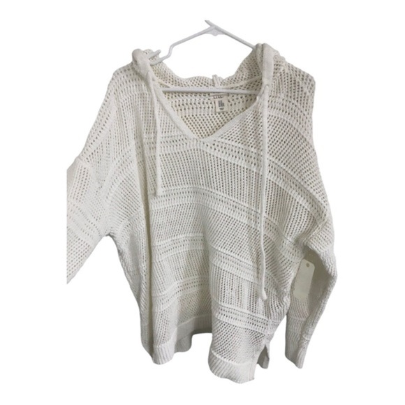 Nicole Miller Atelier offwhite crochet‎ net mesh slouchy boho gypsy hoodie - Picture 1 of 7